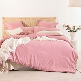 Pillow Talk Washed linen look rose pink quilt cover set by essentials offer