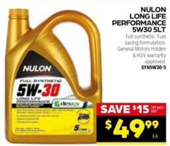 Autopro Nulon Long Life Performance 5W30 5Lt offer