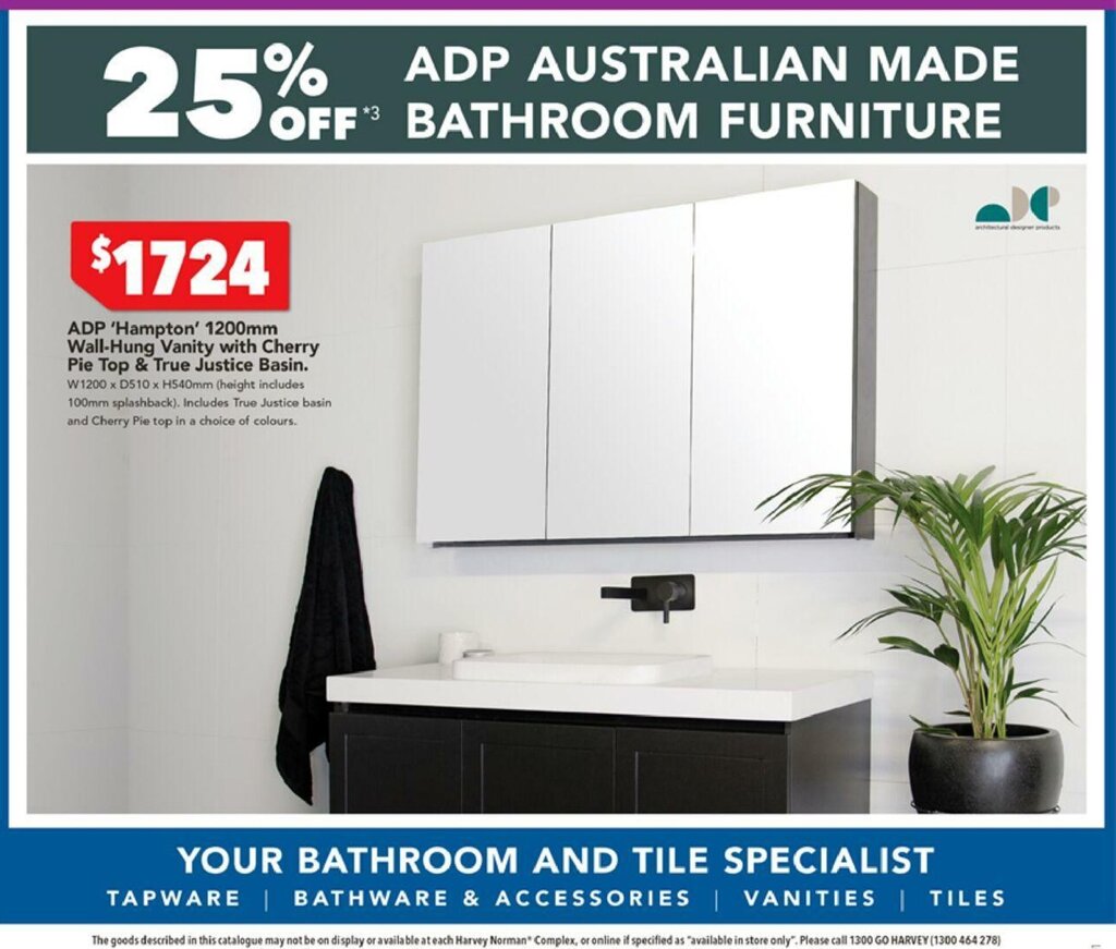 ADP 'Hampton' 1200mm WallHung Vanity with Cherry Pie Top & True