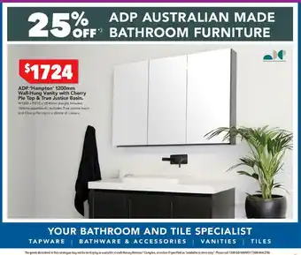 Harvey Norman ADP 'Hampton' 1200mm Wall-Hung Vanity with Cherry Pie Top & True Justice Basin offer