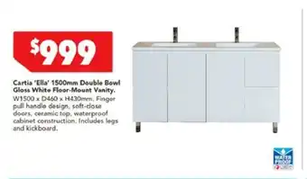 Harvey Norman Cartia 'Ella' 1500mm Double Bowl Gloss White Floor-Mount Vanity offer