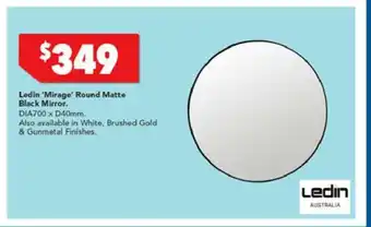 Ledin 'Mirage' Round Matte Black Mirror