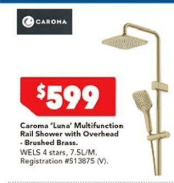 Harvey Norman Caroma 'Luna' Multifunction Rail Shower with Overhead - Brushed Brass offer
