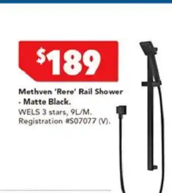 Harvey Norman Methven 'Rere' Rail Shower - Matte Black offer