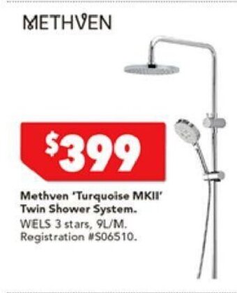 Harvey Norman Methven 'Turquoise MKII' Twin Shower System offer