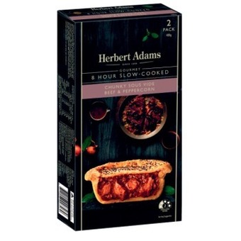 Coles Herbert adams slow cooked beef & pepper pie 2 pack 400g offer