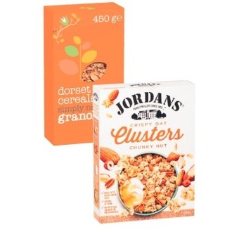 Coles Jordans granola or oat clusters 500g-750g or dorset granola or muesli 450g offer