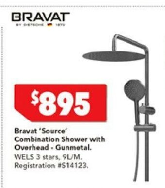Harvey Norman Bravat 'Source' Combination Shower with Overhead - Gunmetal offer