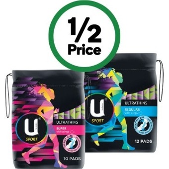 Woolworths U by kotex sports ultrathin pads pk 10-12 offer