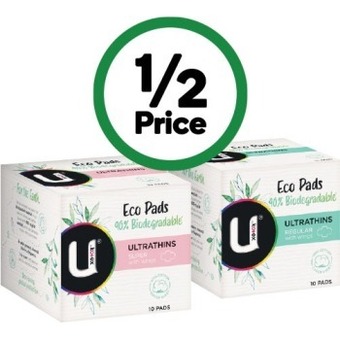 Woolworths U by kotex eco ultrathin pads pk 10 offer