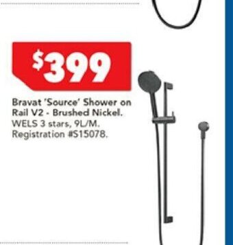 Harvey Norman Bravat 'Source' Shower on Rail V2 - Brushed Nickel offer