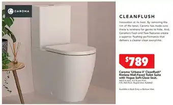 Harvey Norman Caroma 'Urbane II' Cleanflush Rimless Wall-Faced Toilet Suite with Vogue Soft-Close Seat offer