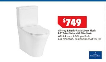 Harvey Norman Villeroy & Boch 'Pavia Direct Flush 2.0' Toilet Suite with Slim Seat offer