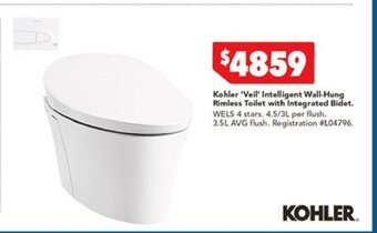 Harvey Norman Kohler 'Veil' Intelligent Wall-Hung Rimless Toilet with Integrated Bidet offer