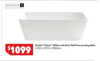 Harvey Norman Studio1 'Gianni' 1500mm Back-to-Wall Freestanding Bath offer