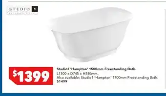 Harvey Norman Studio1 'Hampton' 1500mm Freestanding Bath offer