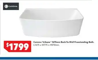 Harvey Norman Caroma 'Urbane' 1675mm Back-to-Wall Freestanding Bath offer