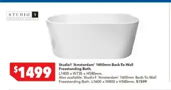 Harvey Norman Studio1 'Amsterdam' 1400mm Back-to-Wall Freestanding Bath offer