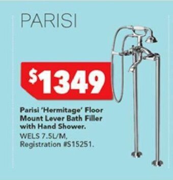 Harvey Norman Parisi 'Hermitage' Floor Mount Lever Bath Filler with Hand Shower offer