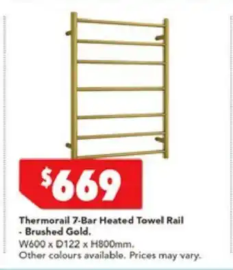 Harvey Norman Thermorail 7-Bar Heated Towel Rail - Brushed Gold offer