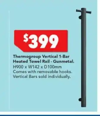 Harvey Norman Thermogroup Vertical 1-Bar Heated Towel Rail - Gunmetal offer