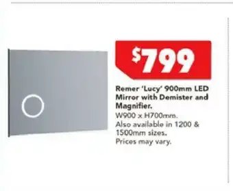 Harvey Norman Remer 'Lucy' 900mm LED Mirror with Demister and Magnifier offer