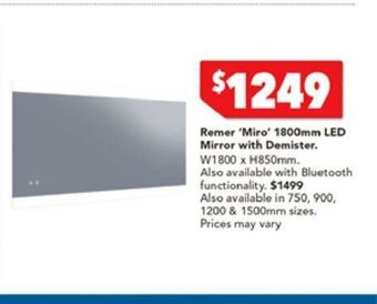 Harvey Norman Remer 'Miro' 1800mm LED Mirror with Demister offer