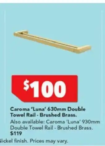 Harvey Norman Caroma 'Luna' 630mm Double Towel Rail - Brushed Brass offer