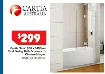 Harvey Norman Cartia 'Jazz' 900 x 1450mm Fix & Swing Bath Screen with Chrome Hinges offer