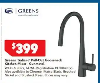 Harvey Norman Greens 'Galiano' Pull-out Gooseneck Kitchen Mixer - Gunmetal offer