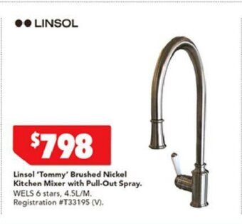 Harvey Norman Linsol 'Tommy' Brushed Nickel Kitchen Mixer with Pull-out Spray offer