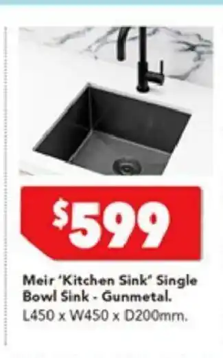 Harvey Norman Meir 'Kitchen Sink' Single Bowl Sink - Gunmetal offer