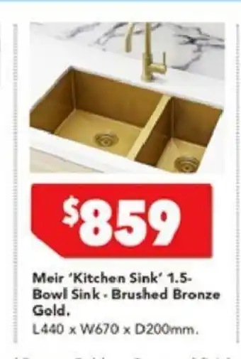 Harvey Norman Meir 'Kitchen Sink' 1.5-Bowl Sink - Brushed Bronze Gold offer