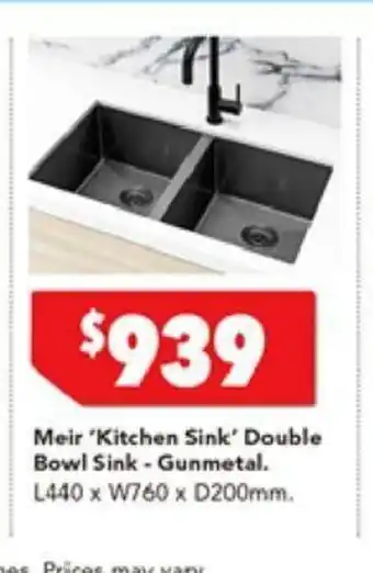Harvey Norman Meir 'Kitchen Sink' Double Bowl Sink - Gunmetal offer