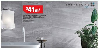 Harvey Norman Tuffstone 'Stoneworx' Pewter Matte 450 x 900mm Glazed Porcelain Tile offer