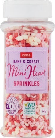 Coles Coles Bake & Create Mini Heart Sprinkles 65g offer