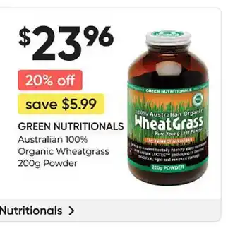 healthylife Green nutritionals australian 100% organic wheatgrass 200g powder offer