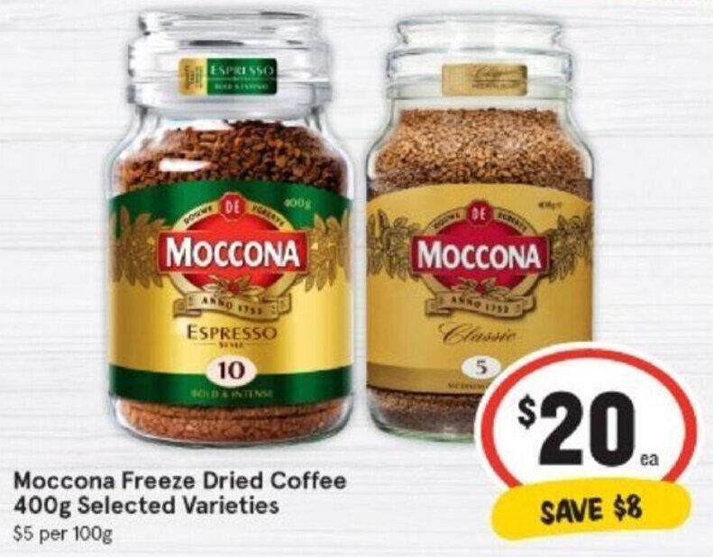 Moccona freeze dried coffee 400g offer at IGA