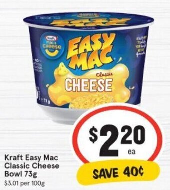IGA Kraft easy mac classic cheese bowl 73g offer
