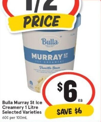 IGA Bulla murray st ice creamery 1 litre offer