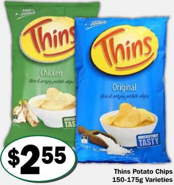 Friendly Grocer Thins potato chips 150-175g offer