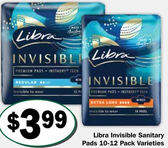 Friendly Grocer Libra invisible sanitary pads 10-12 pack varieties offer