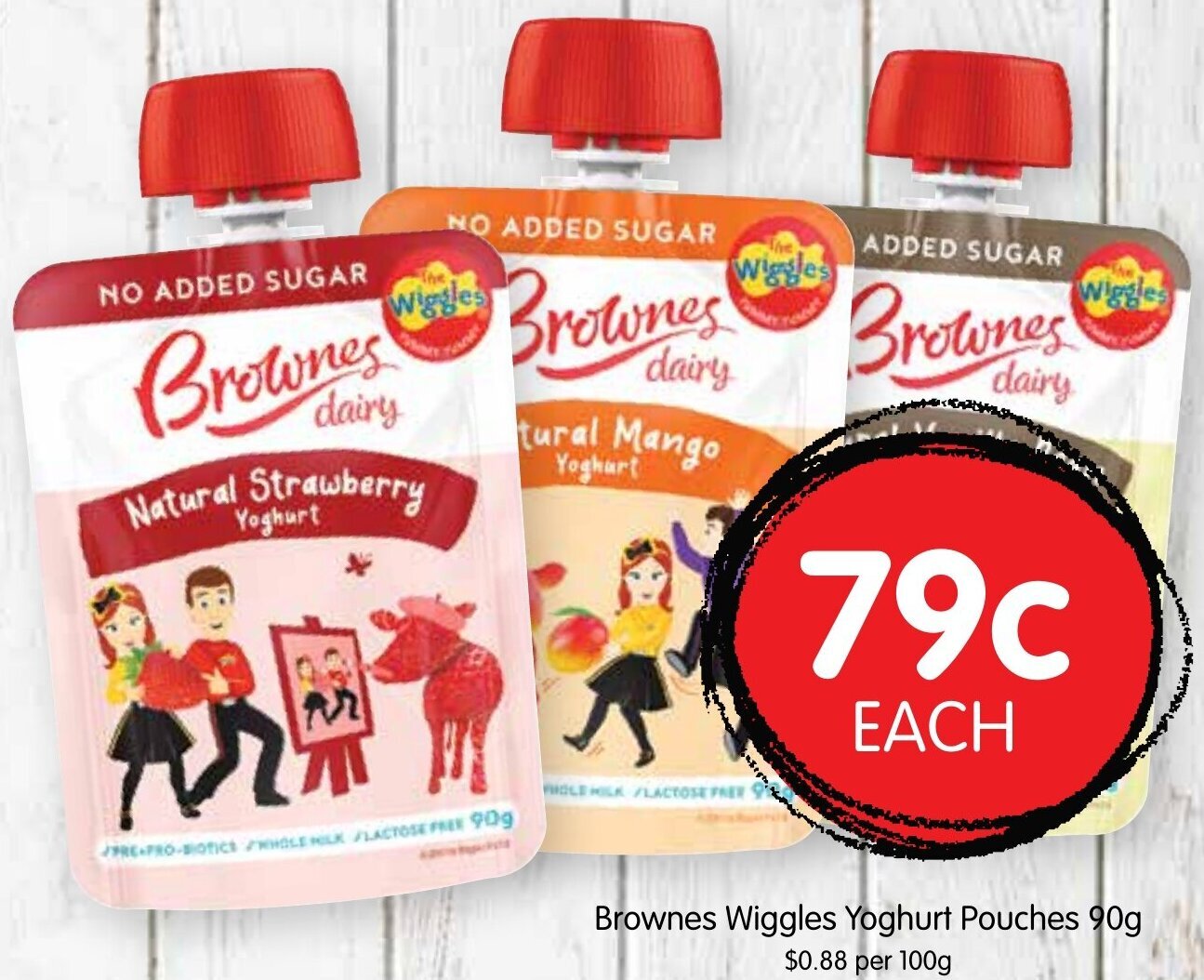 Brownes wiggles yoghurt pouches 90g offer at Spudshed