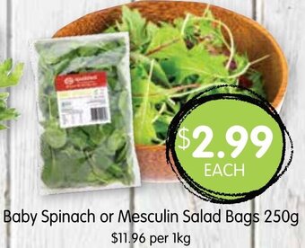 Spudshed Baby spinach or Mesculin salad bags 250g offer