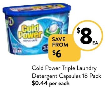 Foodworks Cold power triple laundry detergent capsules 18 pack offer