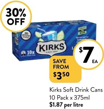 Foodworks Kirks soft drink cans 10 pack x 375ml offer