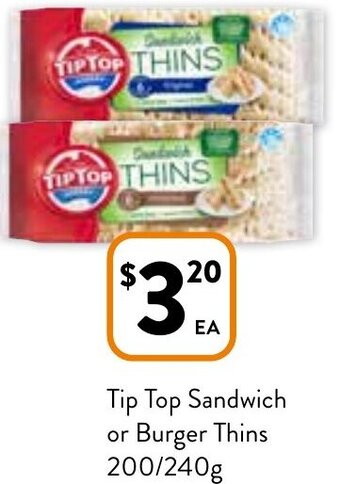 Foodworks Tip top sandwich or burger thins 200/240g offer