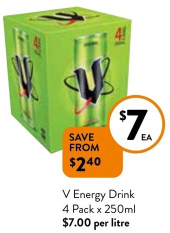 Foodworks V energy drink 4 pack x 250ml offer