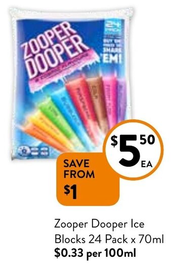 Foodworks Zooper dooper ice blocks 24 pack x 70ml offer