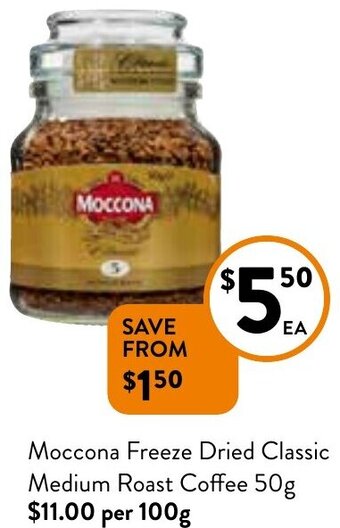Foodworks Moccona freeze dried classic medium roast coffee 50g offer